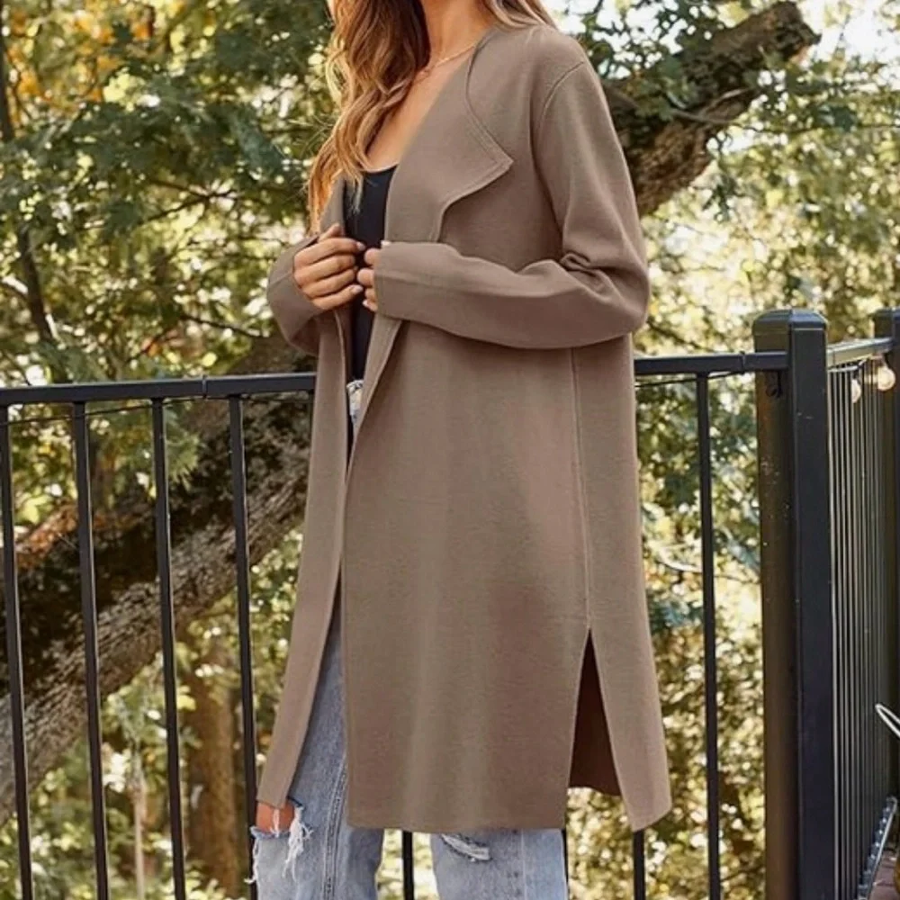 Women's Tan Cardigan Sweater - Picture 4 of 13